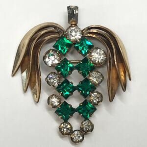12k Gold Filled Emerald Green Crystal Rhinestones Signed Phyllis VTG Brooch Pin